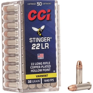 CCI Varmint Stinger Rimfire Ammo 22 LR 32 gr. Copper plated Hollow Point 50 rd.