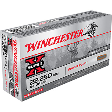 Winchester Super-X Rifle Ammo 22-250 Rem 64 gr. Power Point 20 rd.