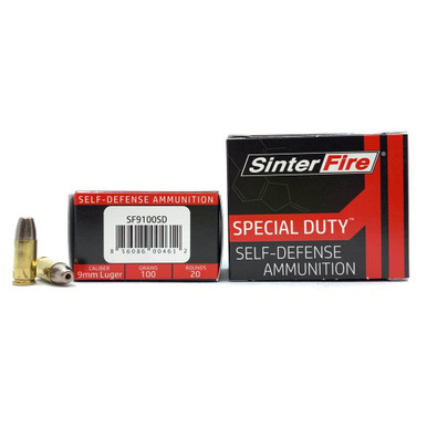 Sinterfire Special Duty Pistol Ammo 9mm 100 gr. HP 20 rd.