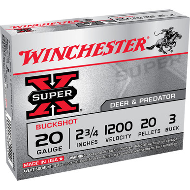 Winchester Super-X Buffered Shot 20 ga. 2.75 in 20 Pellets 3 Buck Shot 5 rd.