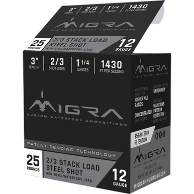 Migra Staxd Shotgun Ammo 12 ga. 3 in. 1.25 oz. 2-3 Shot 25 rd.