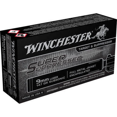 Winchester Super Suppressed Pistol Ammo 9mm Luger 147 gr. FMJE 50 rd.