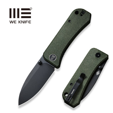 We Knife Co Ben Petersen Banter Folding Knife - 2.9" S35VN Black Stonewashed Spear Point Blade, Green Micarta Handles - 2004J