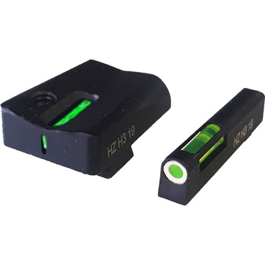 HIVIZ LiteWave H3 Tritium Express Handgun Sight Green Litepipes White Front Ring Glock 17/19