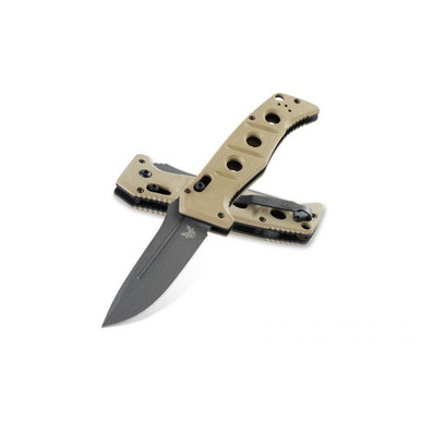 Benchmade 2750GY-3 Auto Adamas - 3.78" CruWear Tungsten Gray Plain Blade, Desert Tan G10 Handles, Ballistic Nylon Sheath