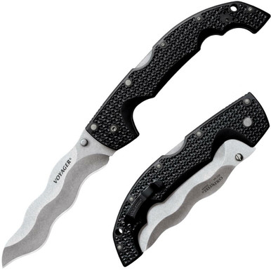 Cold Steel Voyager XL Kris Folding Knife - 5.5" Japanese AUS-10A Stonewashed Blade, Griv-Ex Handles - CS-29AXW