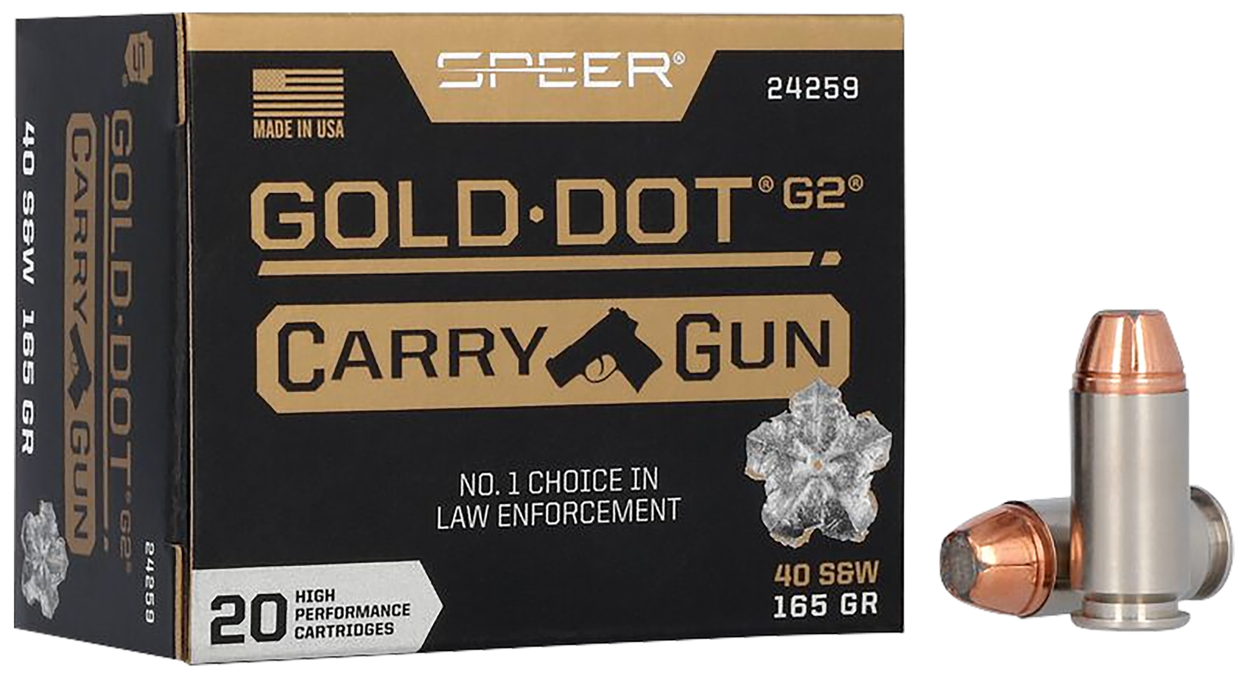 Speer Gold Dot Carry Pistol Ammunition 24259, 40 S&W, Hollow Point (HP), 165 gr, 20 Rd/Bx