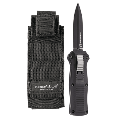 Benchmade Mini-Infidel Dagger AUTO OTF Knife - 3.10" D2 Black Double Edge Blade, Black Aluminum Handles - 3350BK