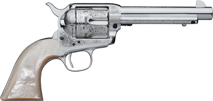Uberti 1873 NM Engraved Cattleman U356177, 45 Colt, 5.5", Pearl Style Grip, Stainless Finish