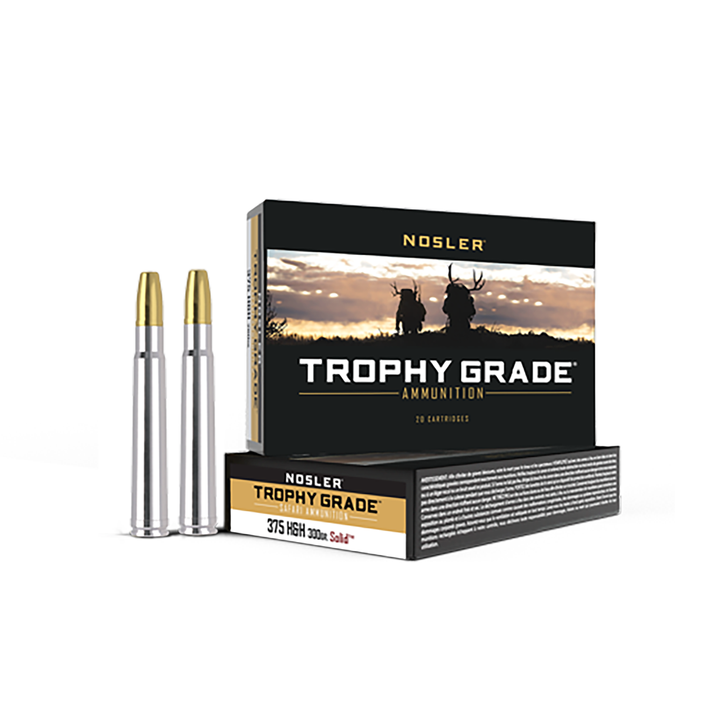 Nosler Safari Rifle Ammunition 40608, 375 H&H Mag, Nosler Solid, 300 gr, 2550 fps, 20 Rd/Bx