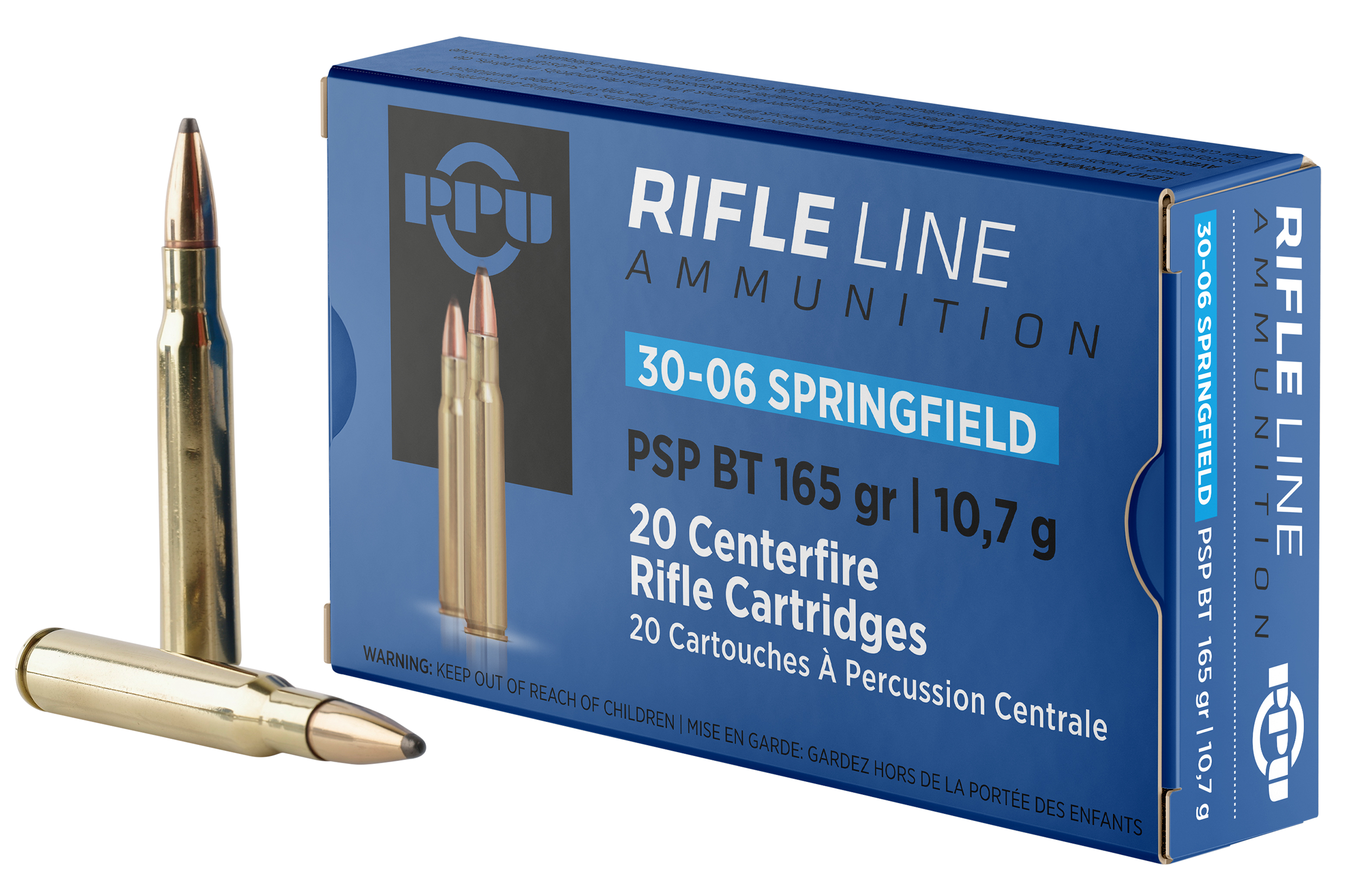 Prvi Partizan Rifle Ammunition PP30062, 30-06 Springfield, PointedPointed Soft Point (PSP), 165 GR, 2800 fps, 20 Rd/bx