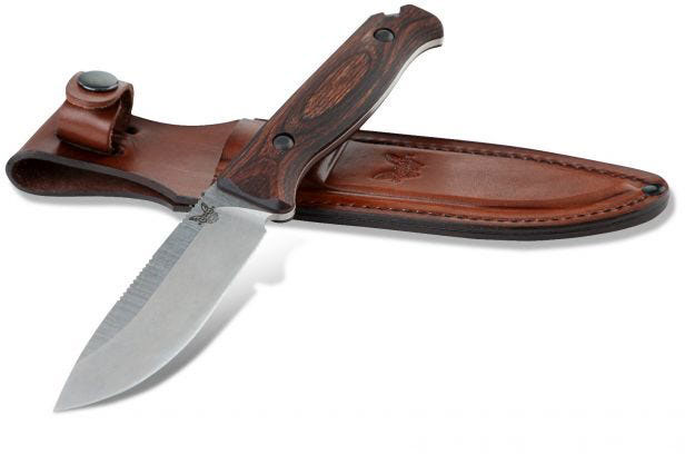 Benchmade Saddle Mountain Skinner Fixed Knife w/Stainless Steel Blade, Wood Grip, Leather Sheath (15002)