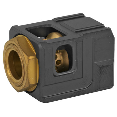Chaos Gear Supply Qube Compensator - Black / Gold Finish, 1/2X28 Thread Pitch