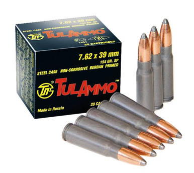 Tula 7.62x39mm Ammunition TA76239SP 154 Grain Soft Point Steel Cased 20 Rounds