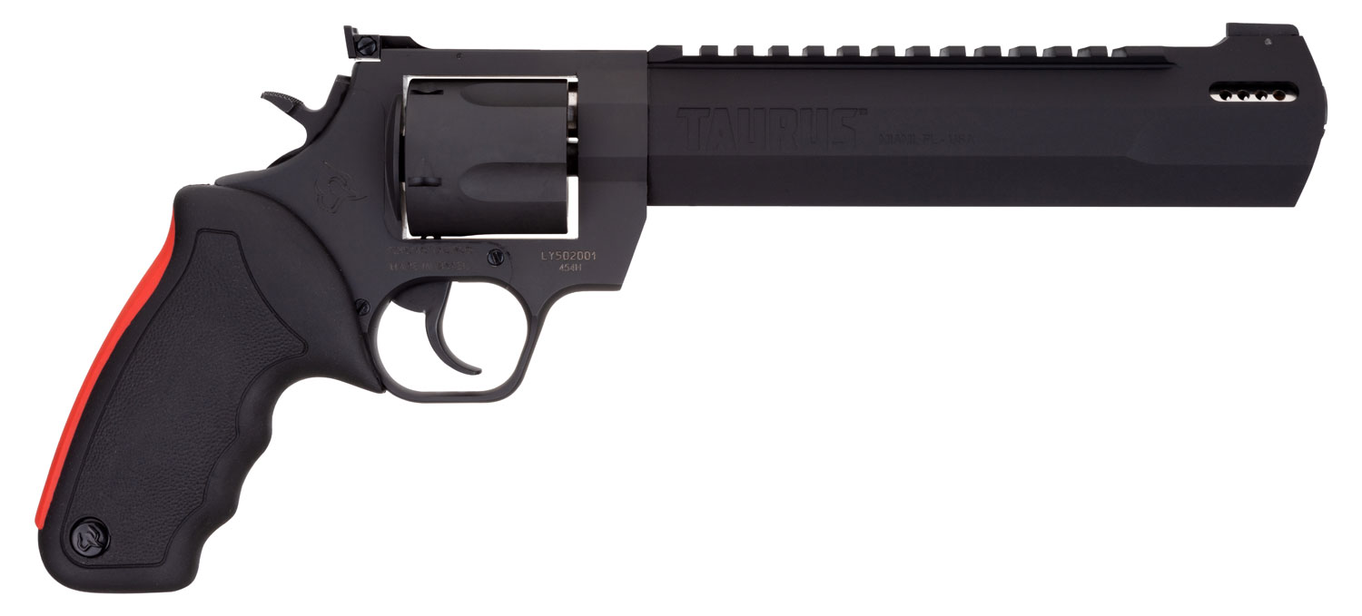 Taurus Raging Hunter Revolver 2454081RH, 454 Casull, 8.37", Black Rubber w/Red Cushion Insert Grip, Matte Black Finish, 5 Rd