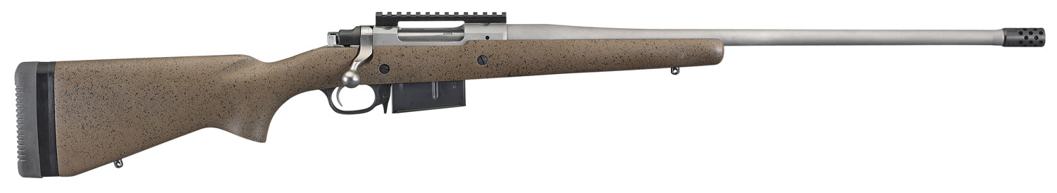 Ruger Hawkeye Long-Range Hunter Bolt Action Rifle 47197, 6.5 PRC, 22", Black Speckled Brown Stock, Satin Stainless Finish, 3 Rds