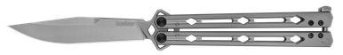 Kershaw 5150 Lucha Balisong Butterfly Knife - 4.6" Stonewashed Sandvik 14C28N Clip Point Blade, Stonewashed Stainless Steel Handles