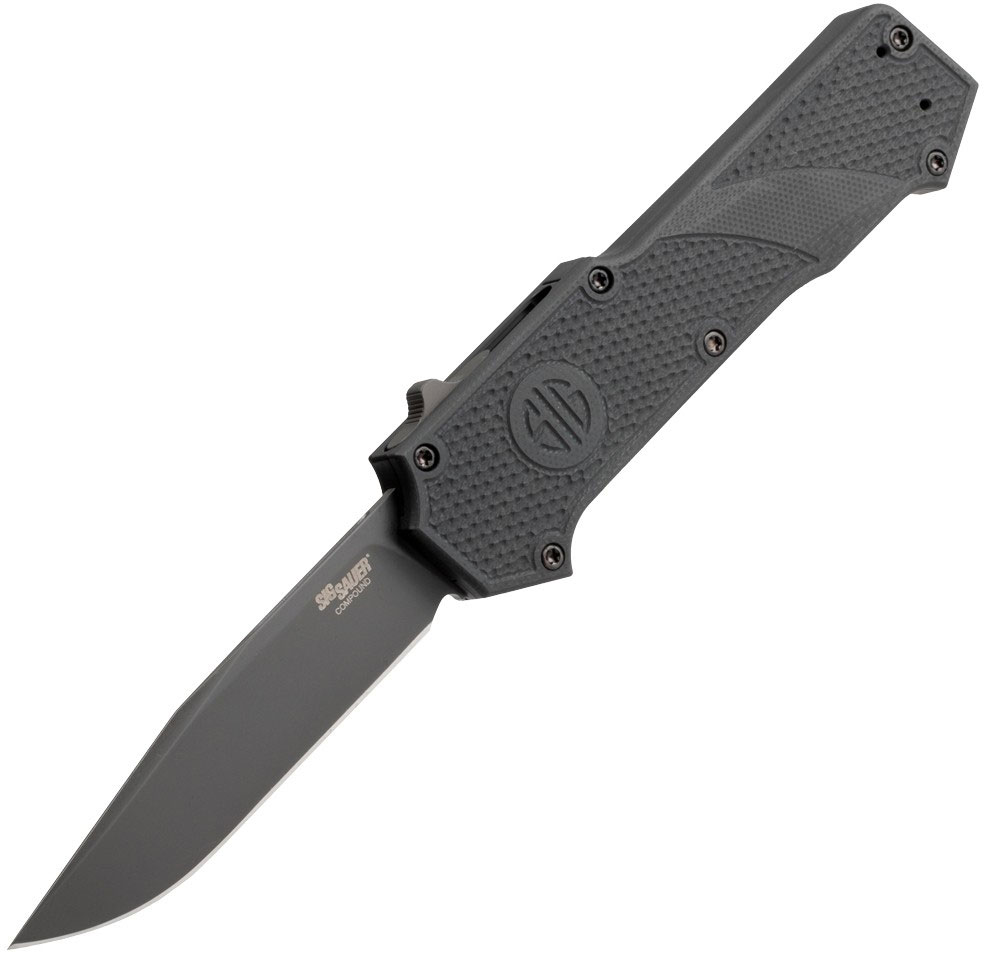 Hogue Sig Compound Tactical Out the Front Automatic Knife w/Clip Point Blade, Gray Cerakote (36032)