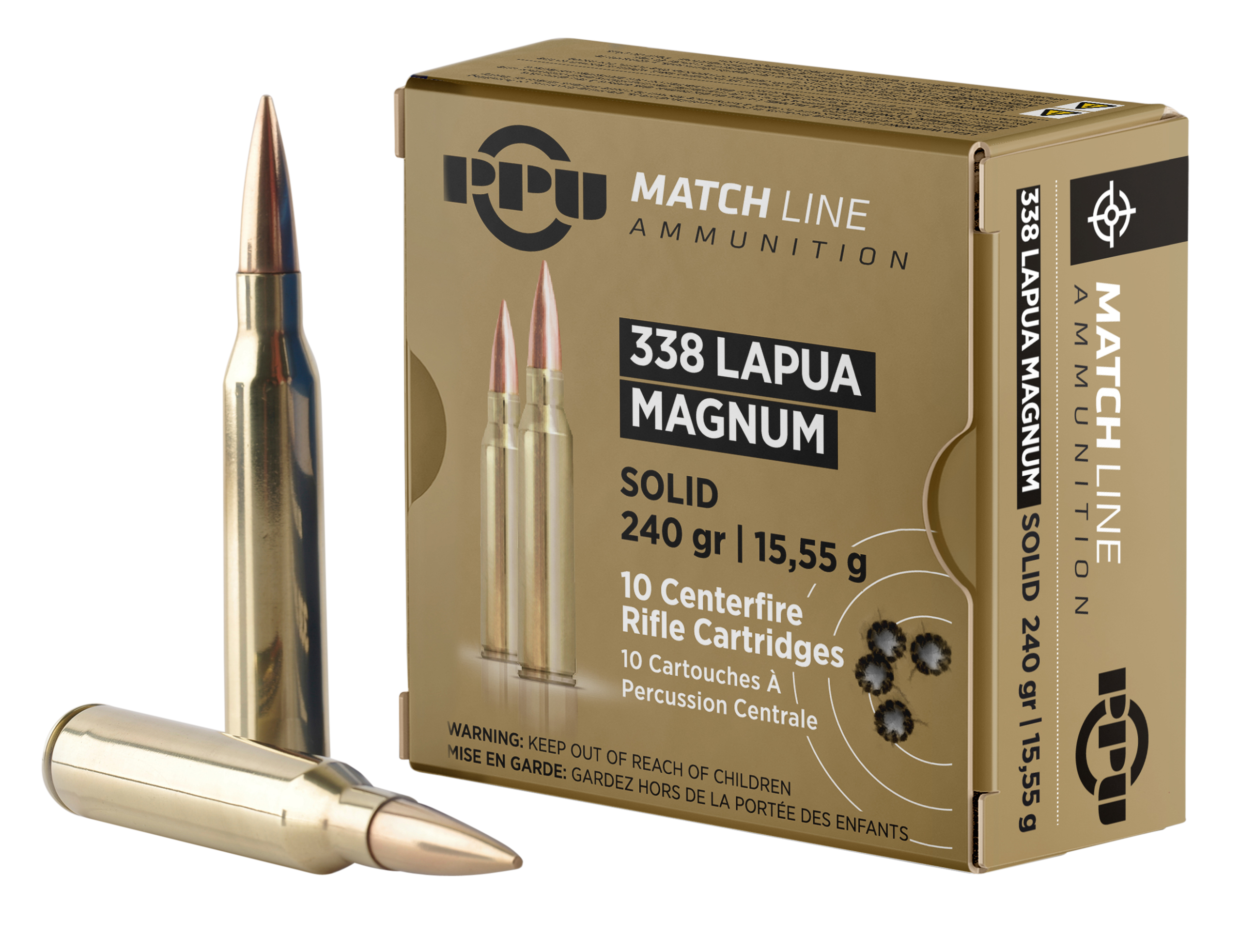 PPU Match 338 Lapua Mag 240gr Copper Solid 10 Rd - Box or Case