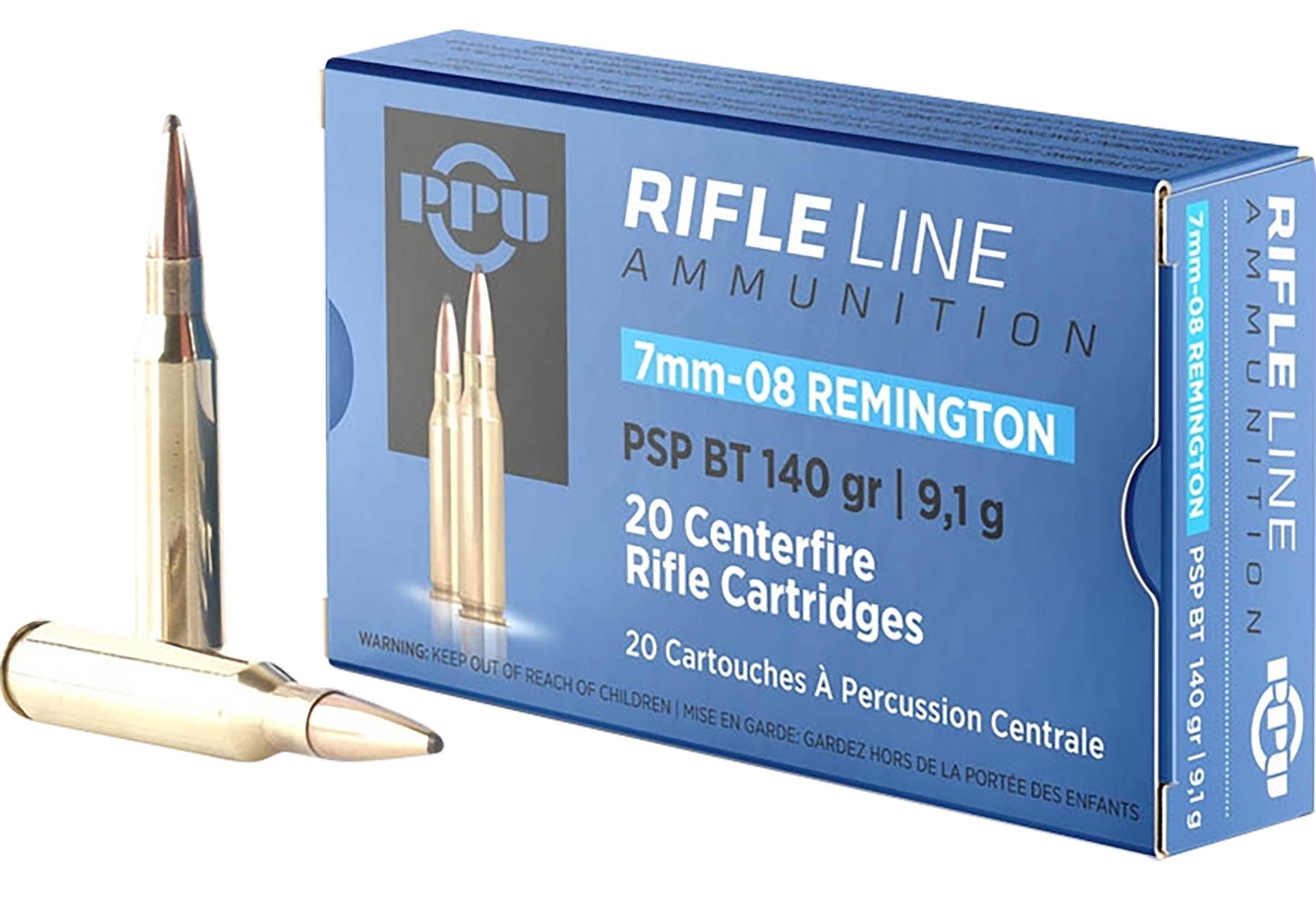 PPU PP708 Metric Rifle 7mm-08 Rem 140gr Pointed Soft Point Boat Tail - Box or Case