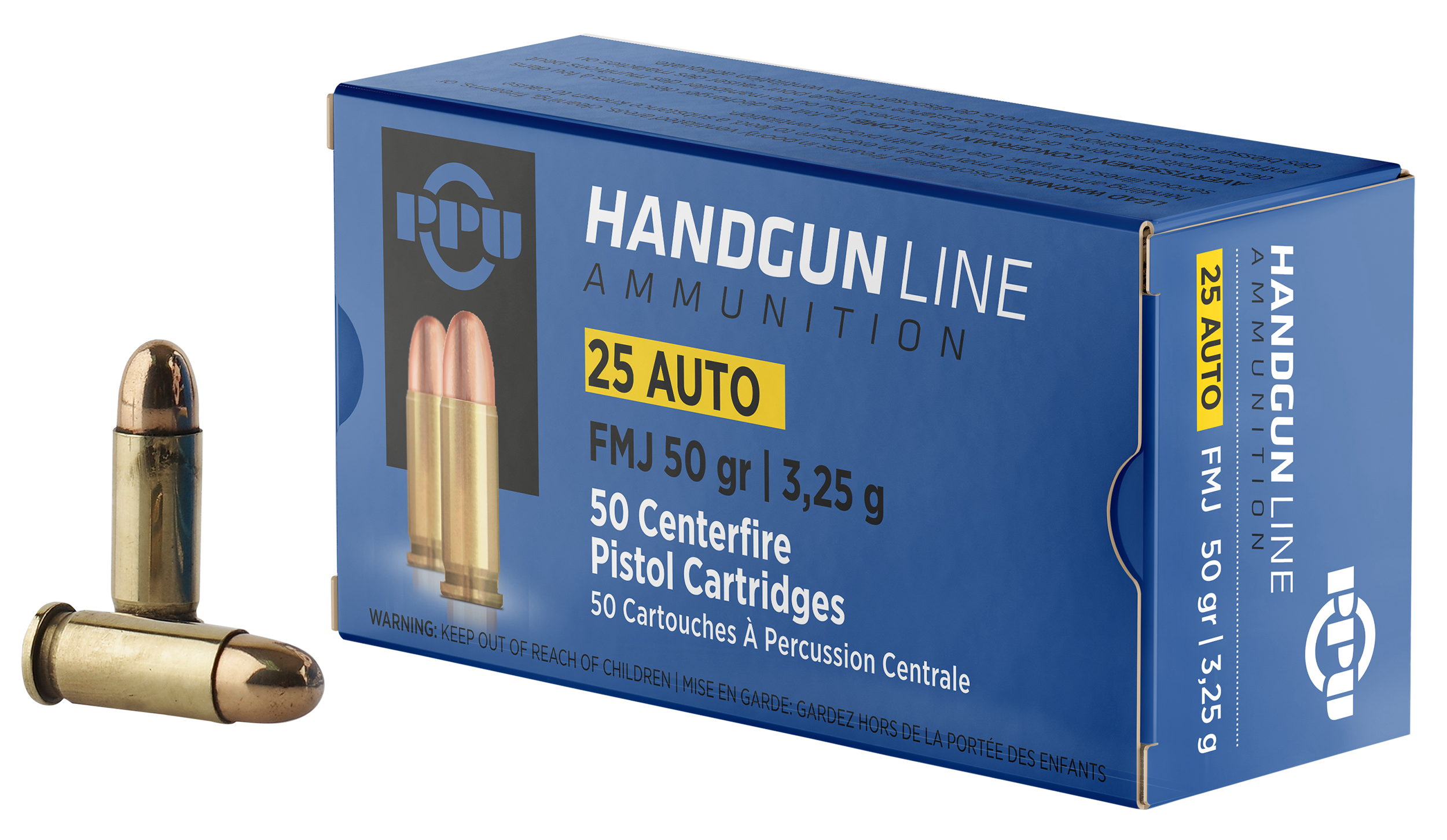 PPU PPH25 Handgun 25 ACP 50gr Full Metal Jacket - Box or Case