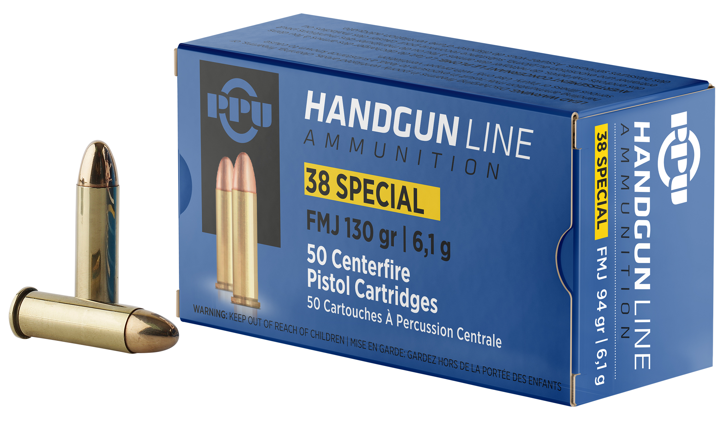 PPU PPH38SF Handgun 38 Special 130gr Full Metal Jacket - Box or Case