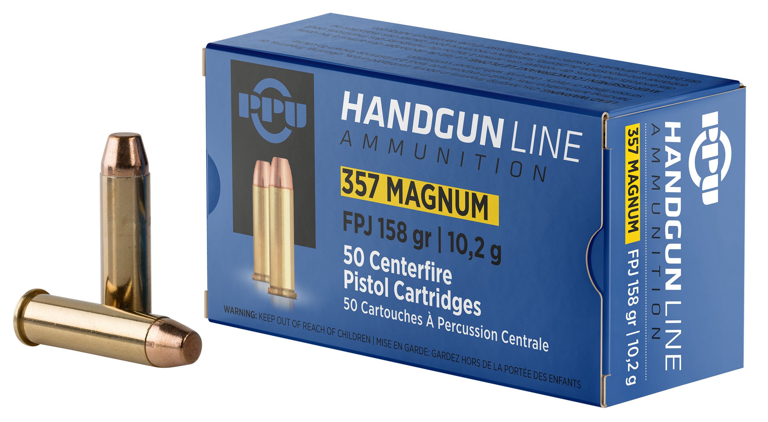 PPU PPH357MF Handgun 357 Mag 158gr Flat Point Jacketed - Box or Case