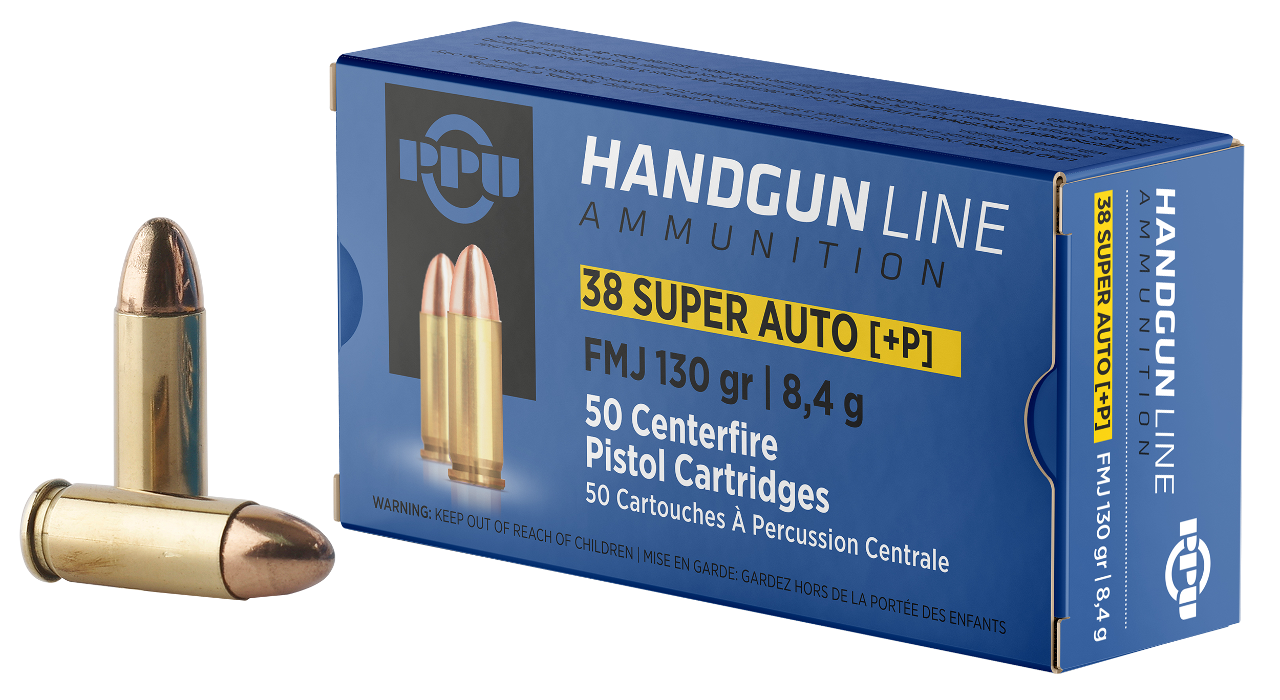 PPU PPH38SU Handgun 38 Super +P 130gr Full Metal Jacket - Box or Case