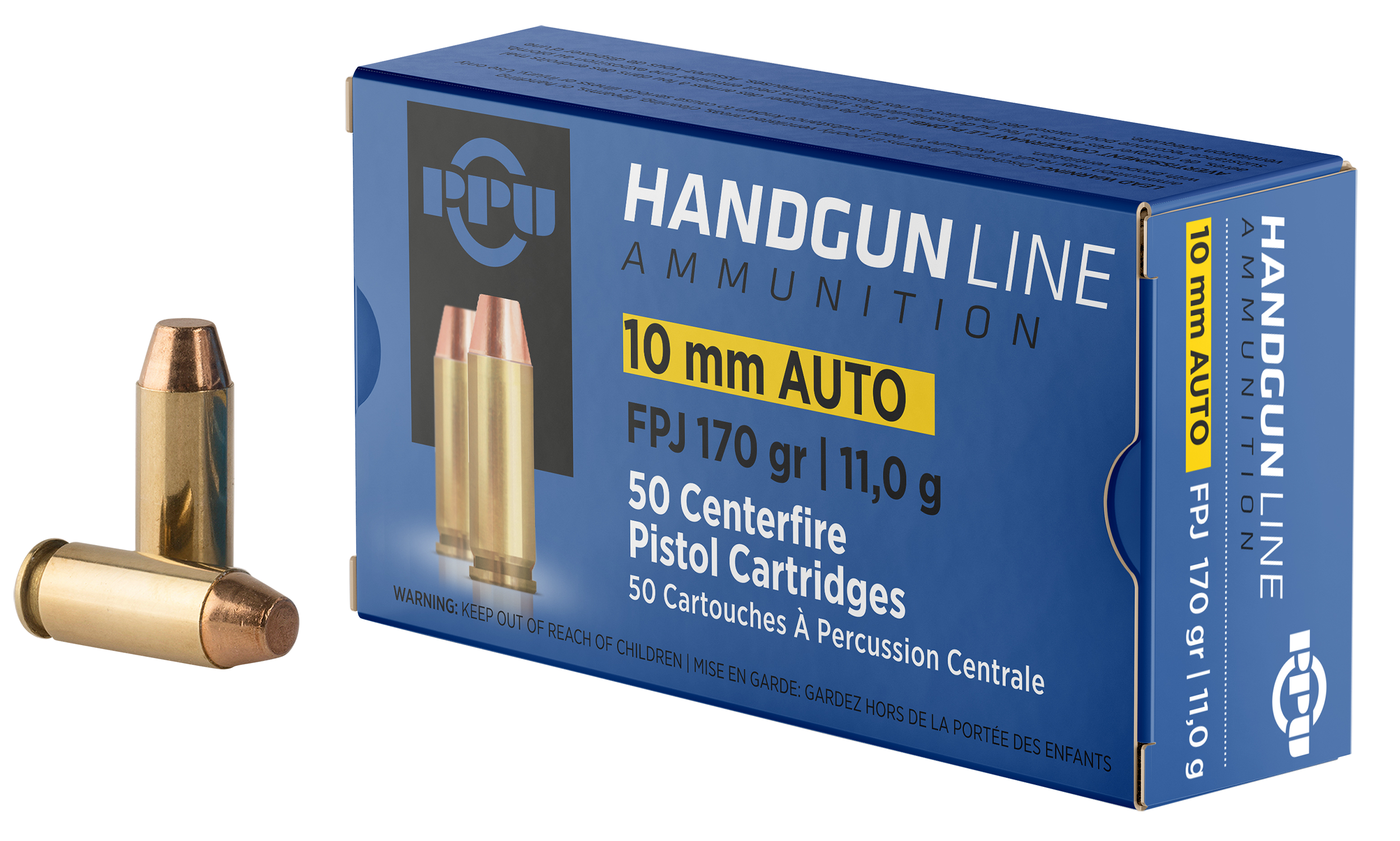 PPU PPH10F Handgun 10mm Auto 170 gr Flat Point Jacketed (FPJ) 50 Bx/10 Cs - Box or Case
