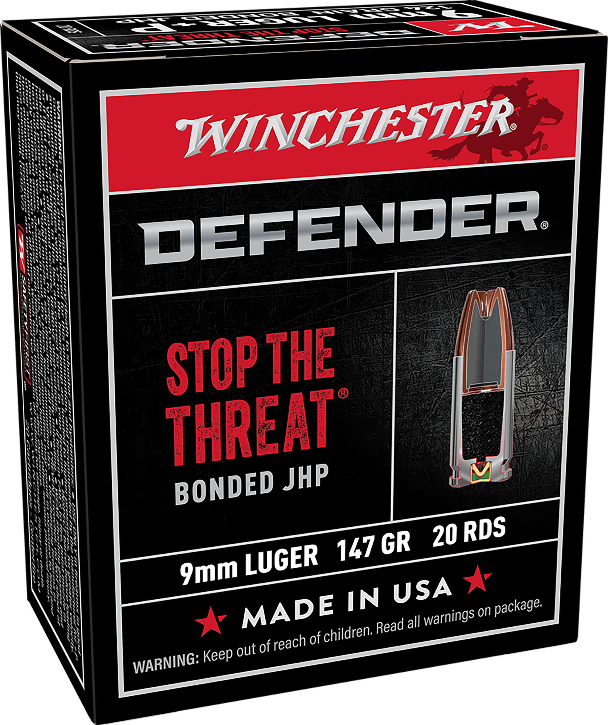 Winchester Ammo Defender PDX1 9mm Luger 147gr Bonded Jacket Hollow Point 20 Rd - Box or Case
