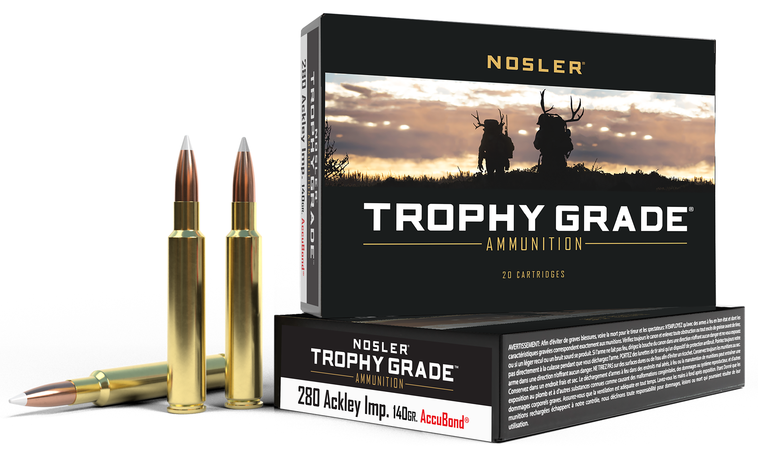 Nosler Trophy Grade 280 Ackley Improved 140gr AccuBond 20-Rd/Box - Box or Case