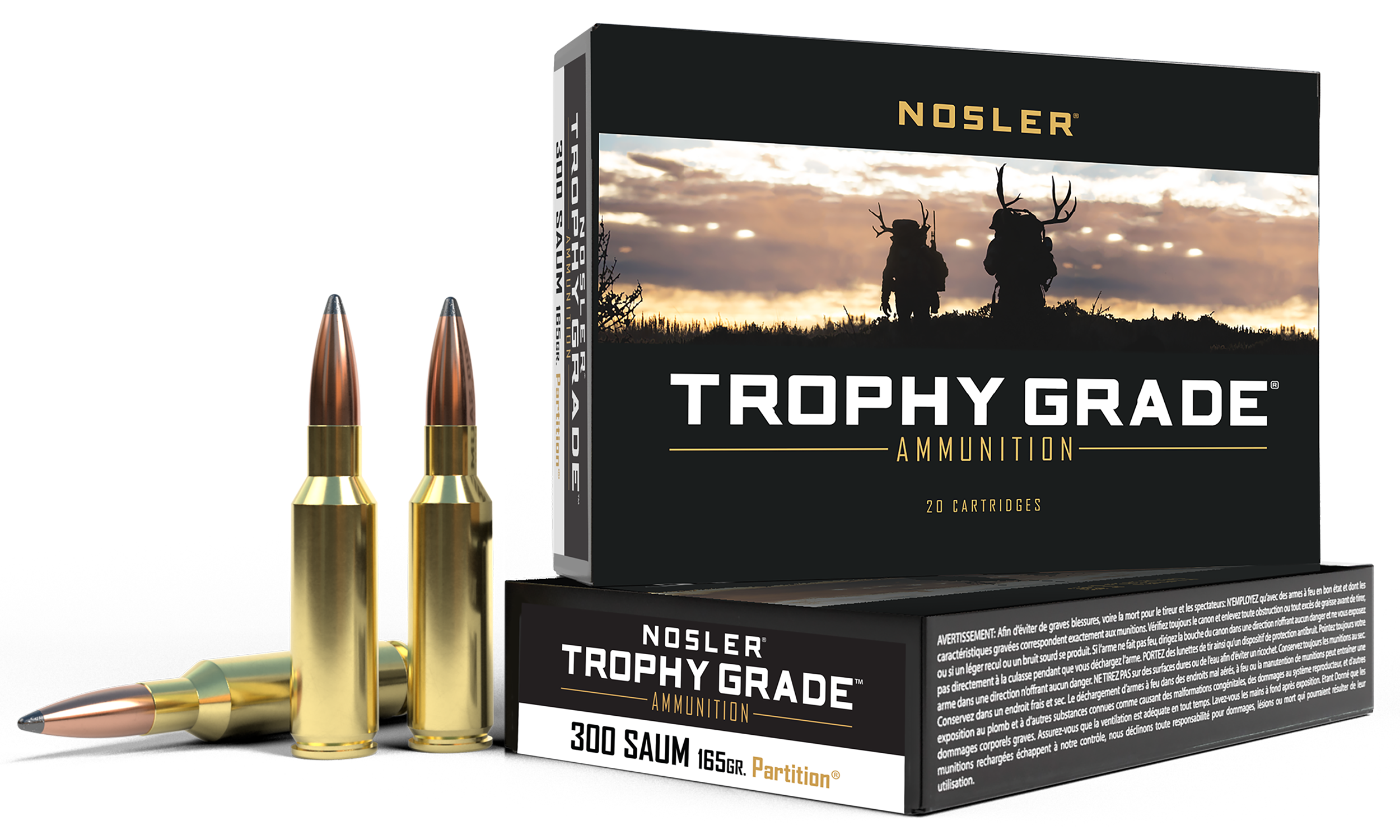 Nosler Trophy Grade 300 Rem SAUM 165gr Spitzer Partition 20-Rd/Box - Box or Case