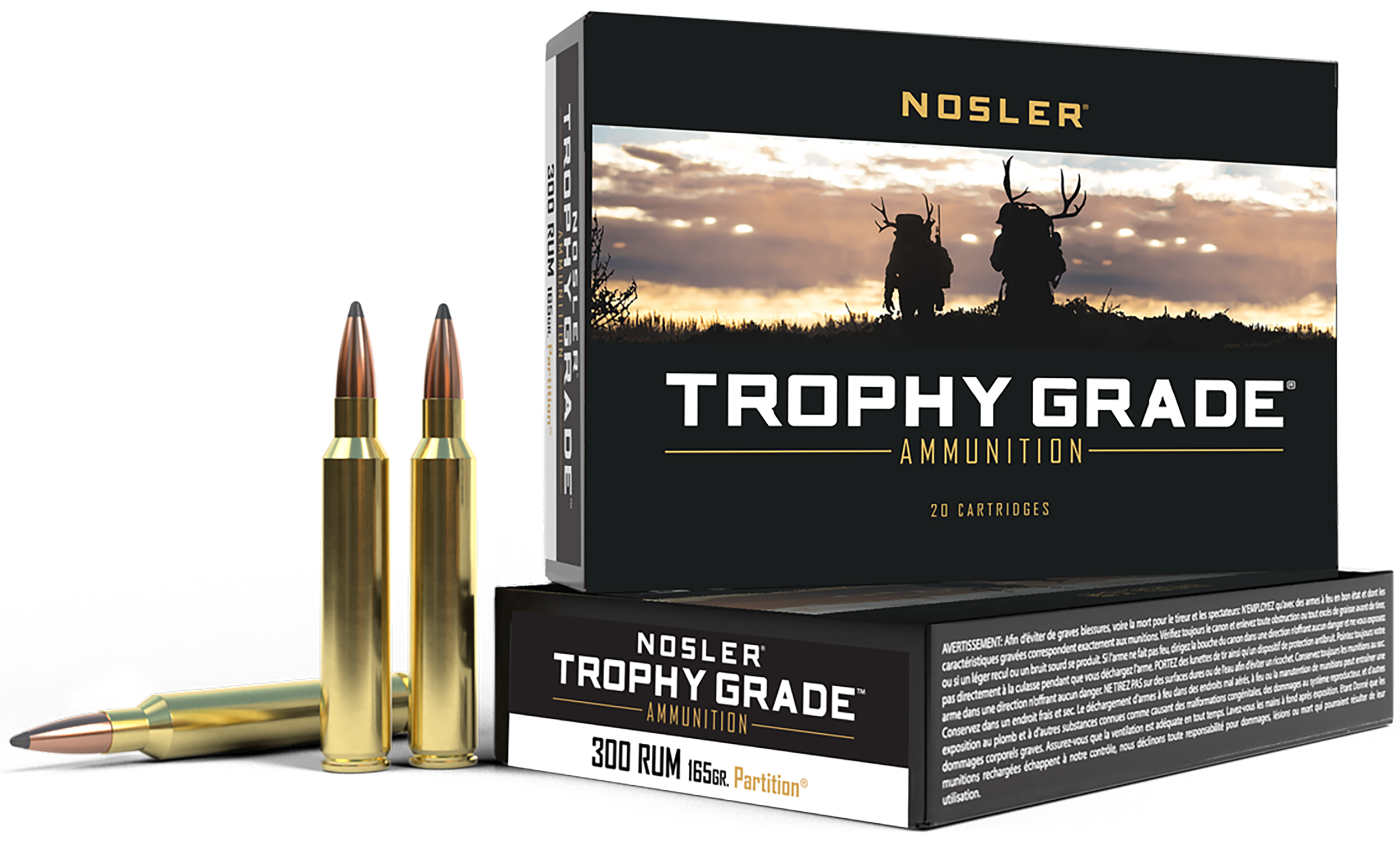 Nosler Trophy Grade 300 RUM 165gr Nosler Spitzer Partition 20-Rd/Box - Box or Case