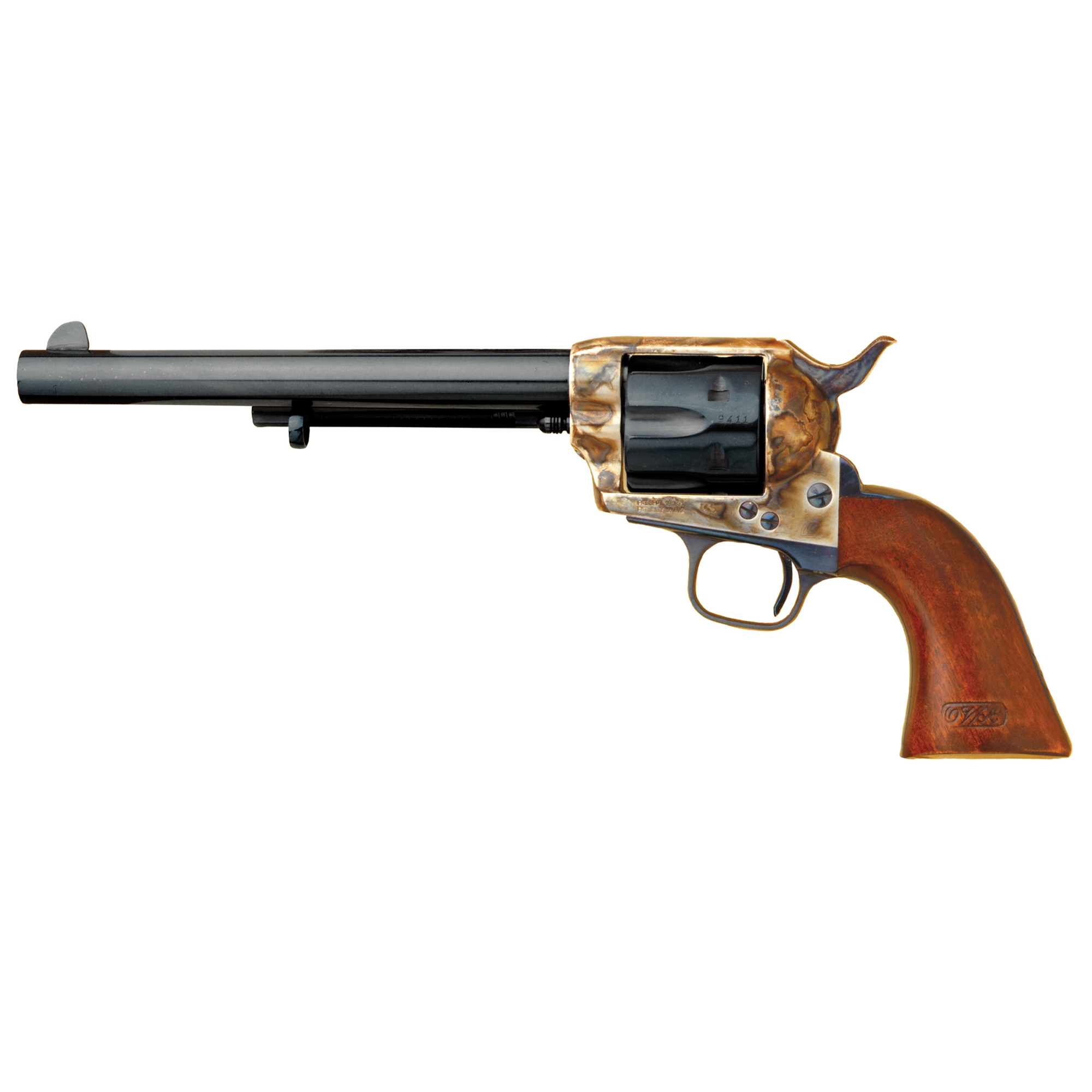 Cimarron US Cavalry Custer 45 LC SAA Revolver CA51 45 Colt (LC) 7.50” Walnut w/OWA Caratouche Grip Blued
