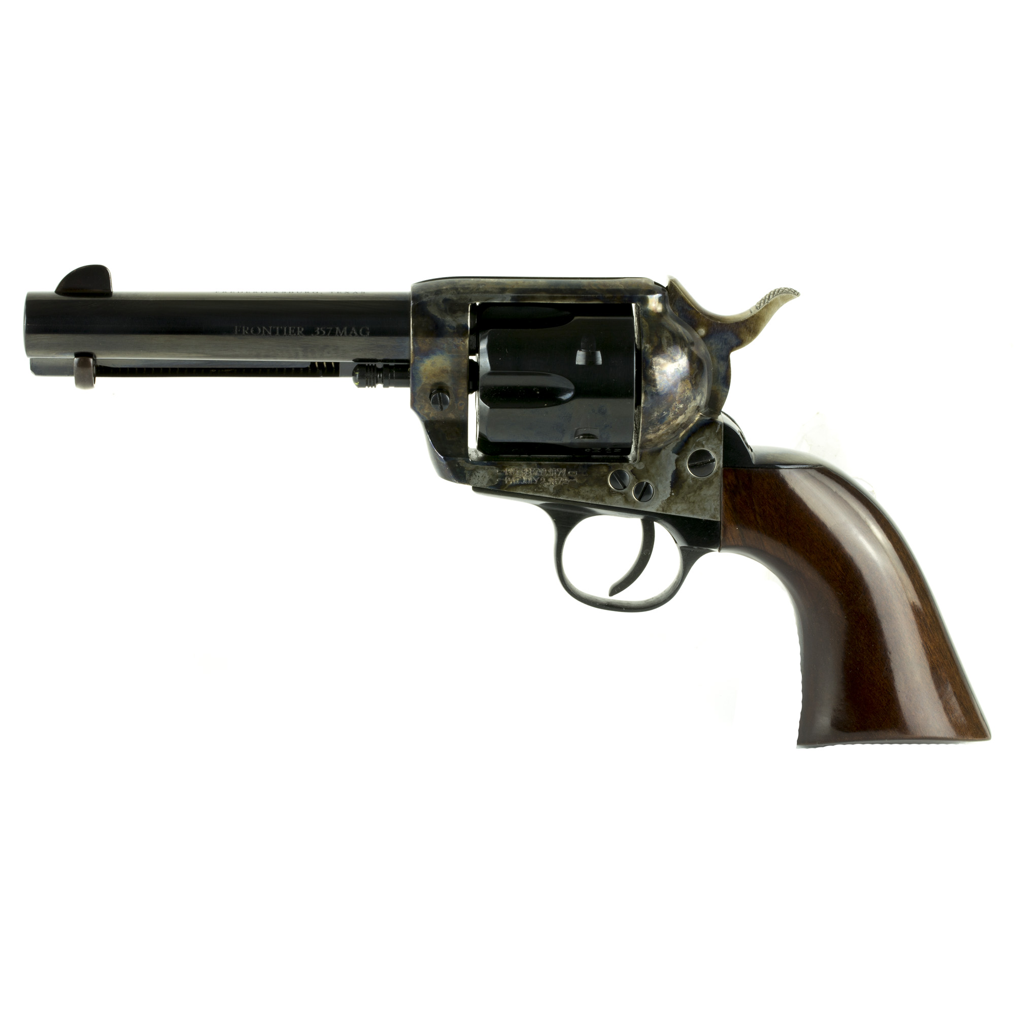 Cimarron PP400 Frontier Pre-War 1896-1940 38 Special 357 Mag 6 Shot, 4.75” Blued Steel Barrel, Blued Cylinder, Color Case Hardened Steel Frame, Walnut Grip, Exposed Hammer
