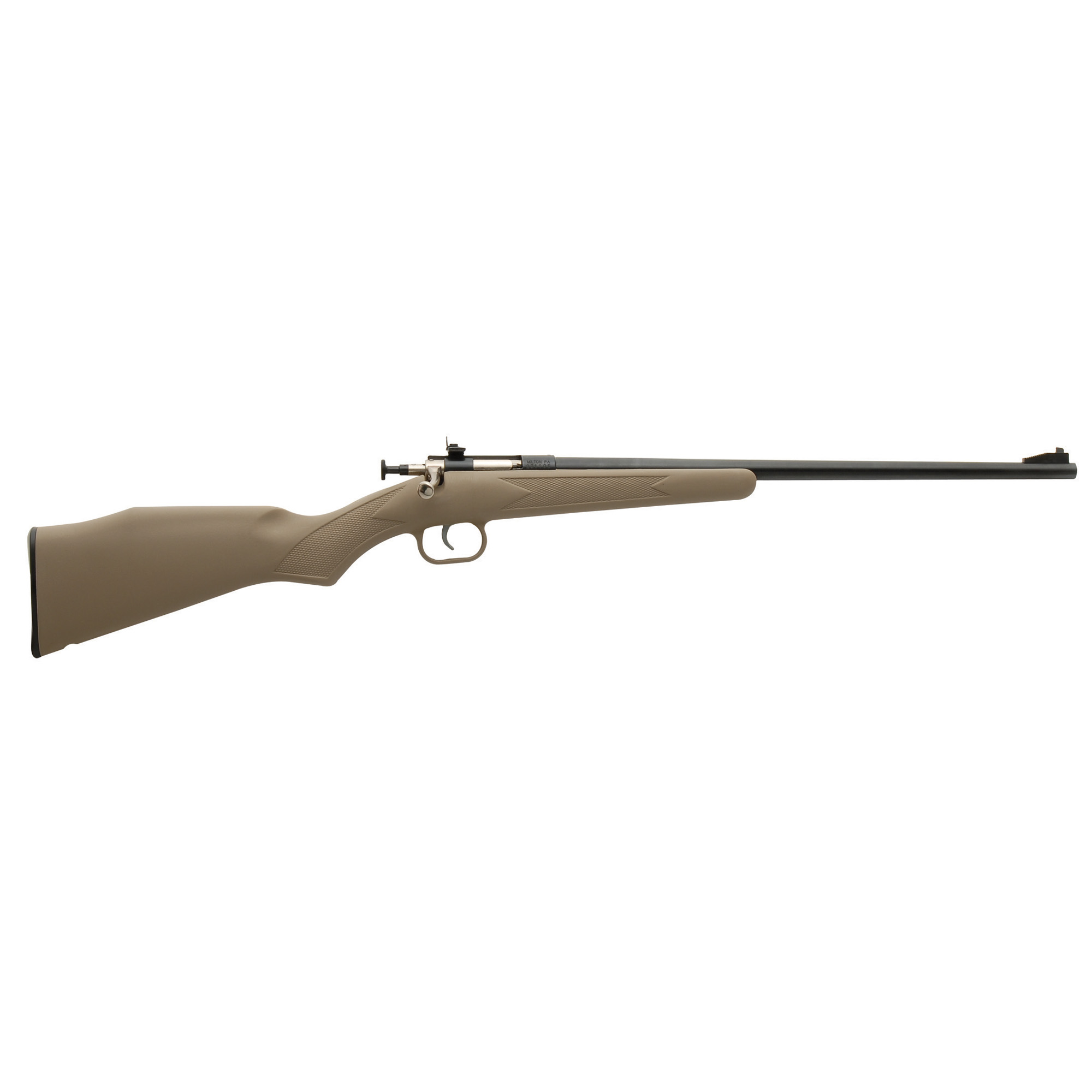 Crickett KSA2235 Youth 22 LR 1rd 16.12” Blued Barrel & Receiver, Fixed Front/Adjustable Rear Peep Sights, Desert Tan Synthetic Stock w/11.5” LOP, Rebounding Firing Pin Safety