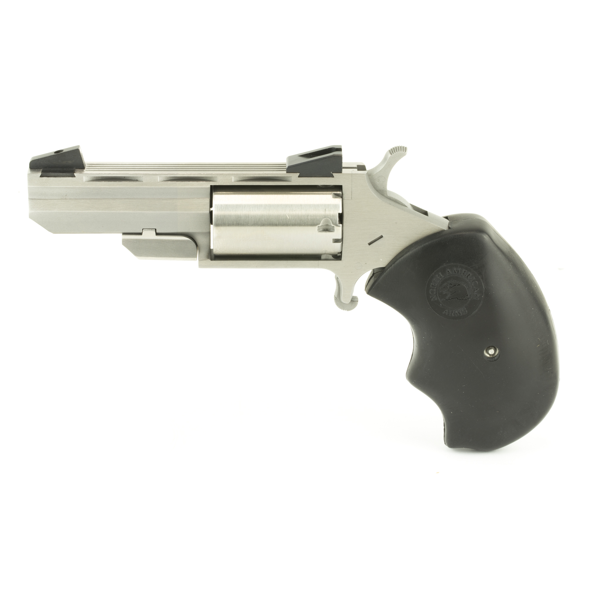 North American Arms BWL Black Widow Compact Frame 22 LR 5 Shot 2” Stainless Steel Vent Rib Barrel, Stainless Steel Frame, Stainless Cylinder, Black Finger Grooved Rubber Grip, Exposed Hammer