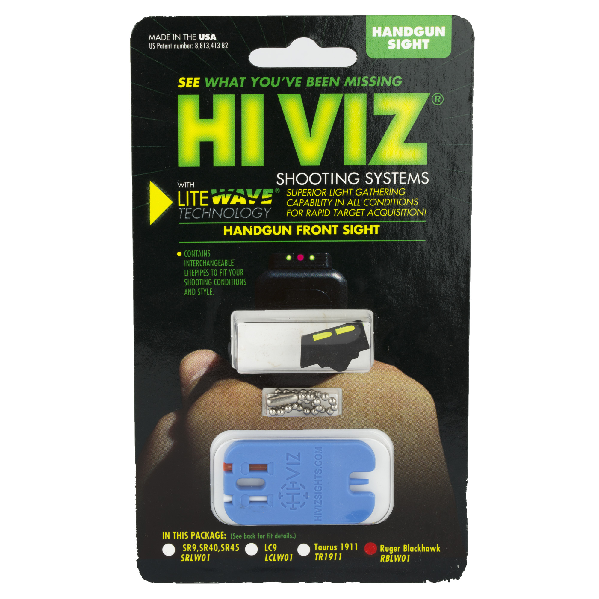HiViz RBLW01 LiteWave Ruger Super Blackhawk Front Sight Green Fiber Optic