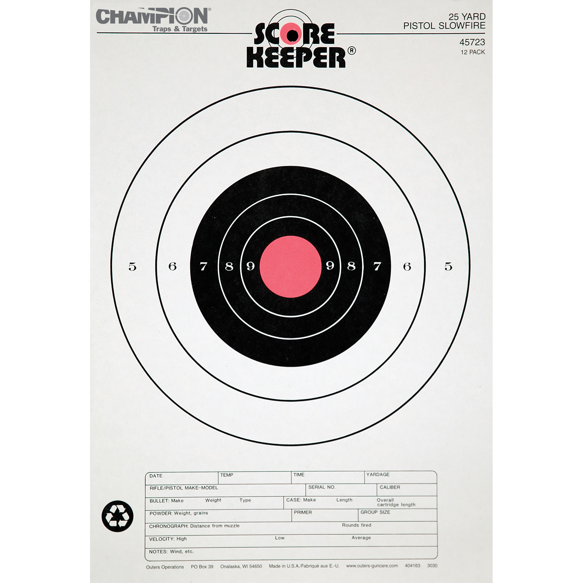 Champion Targets 45723 Score Keeper Slow Fire Bullseye Paper Hanging 25 yds Pistol 11” x 16” Black/Orange 12 PK
