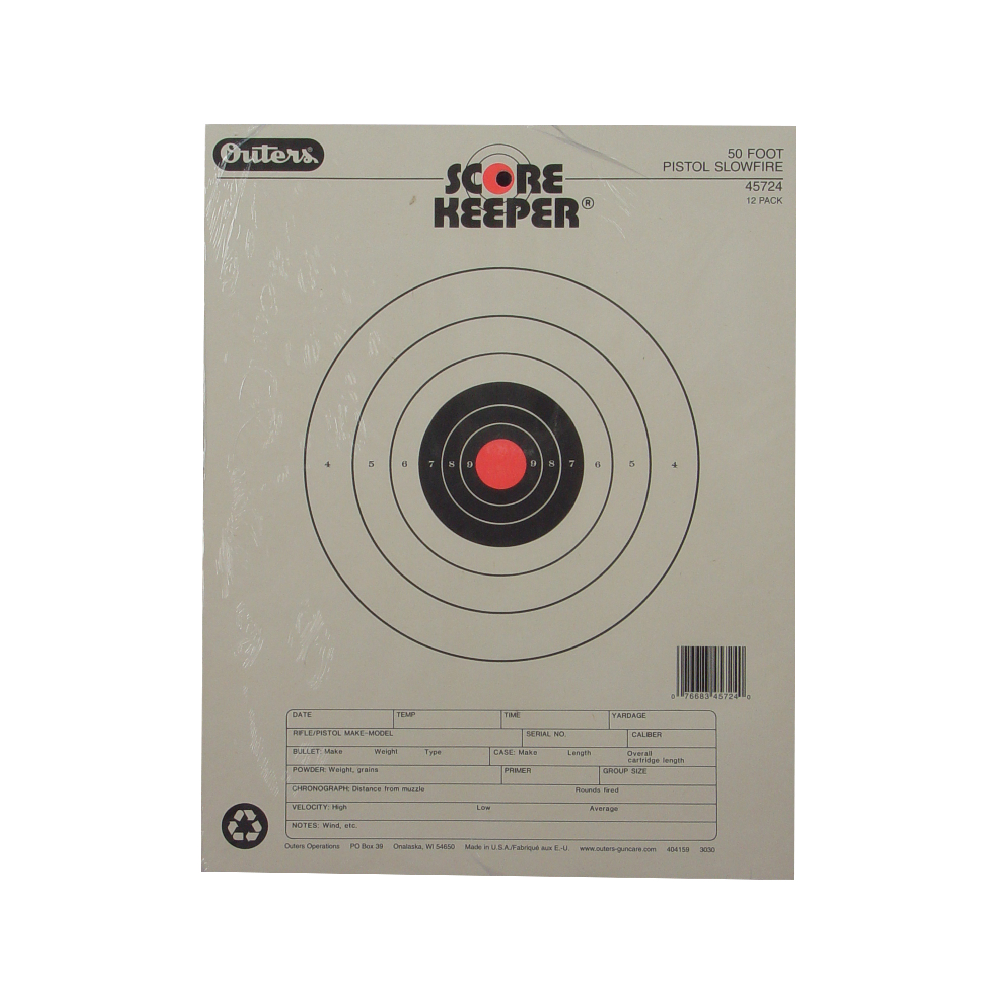 Champion Targets 45724 Score Keeper Slow Fire Bullseye Paper Hanging 50 foot Pistol 11” x 16” Black/Orange 12 PK