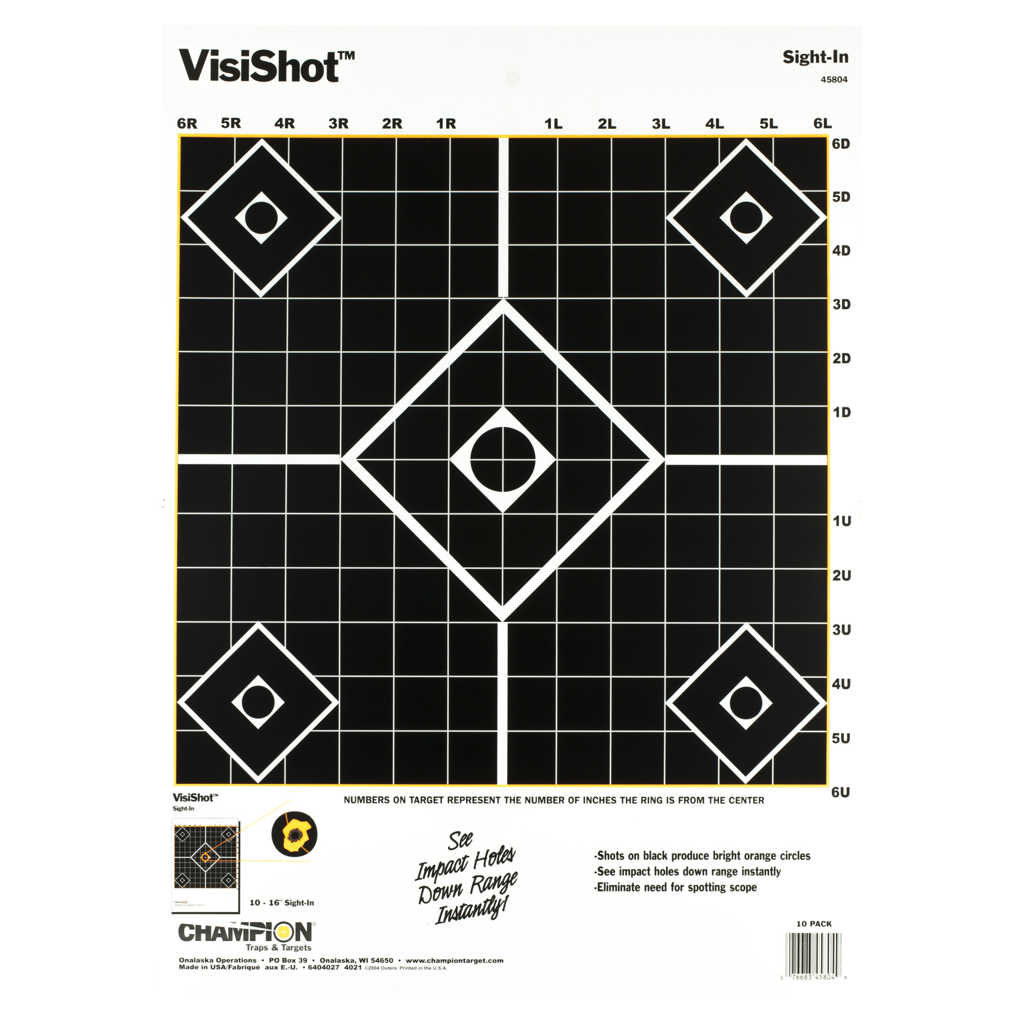 Champion Targets 45804 VisiShot 5-Diamond Paper Hanging Pistol/Rifle 13” x 18” Black/White 10 Pack