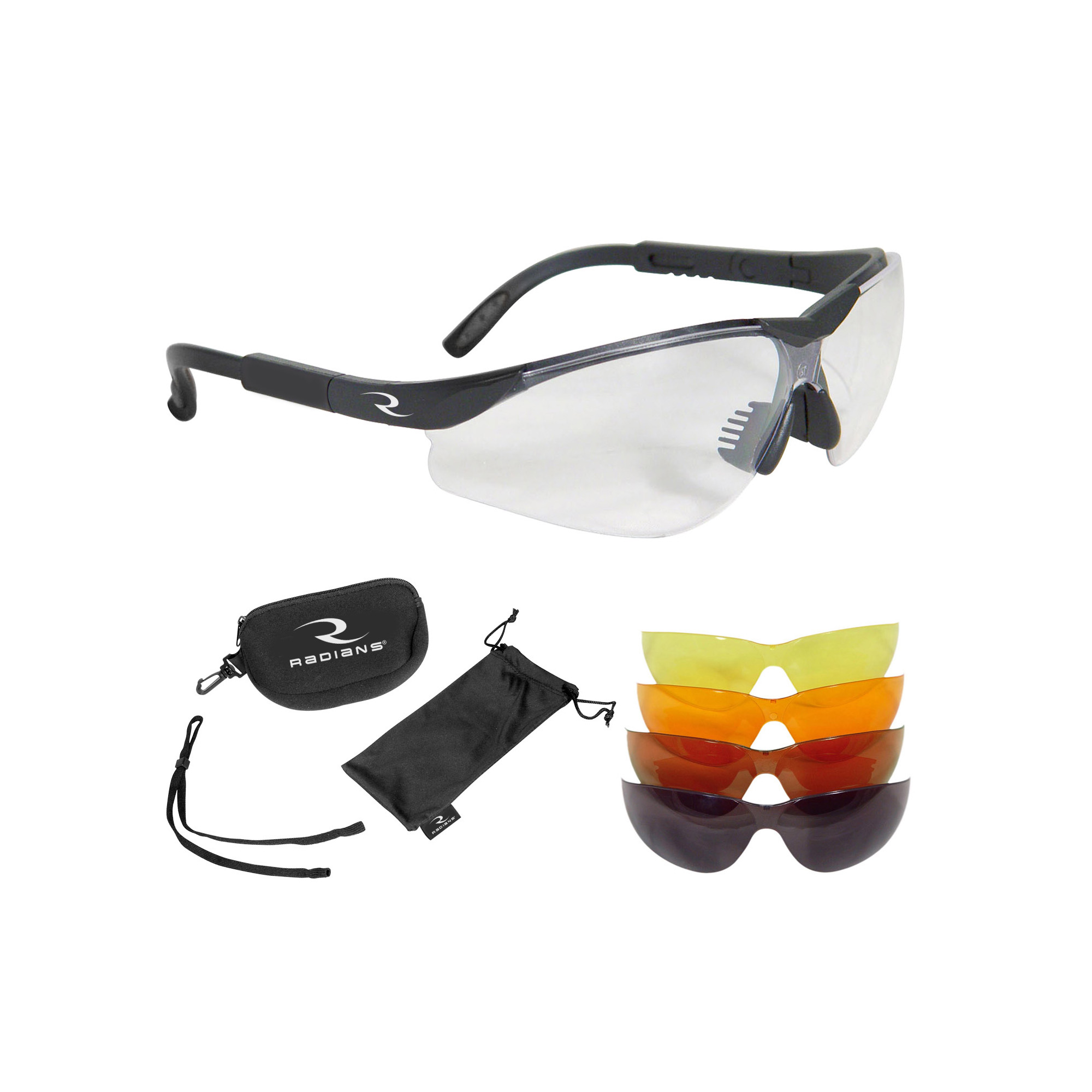 Radians T85RC T-85 Shooting Glass Kit Adult Clear/Smoke Gray/Amber/Copper/Orange Lens Polycarbonate Black Frame