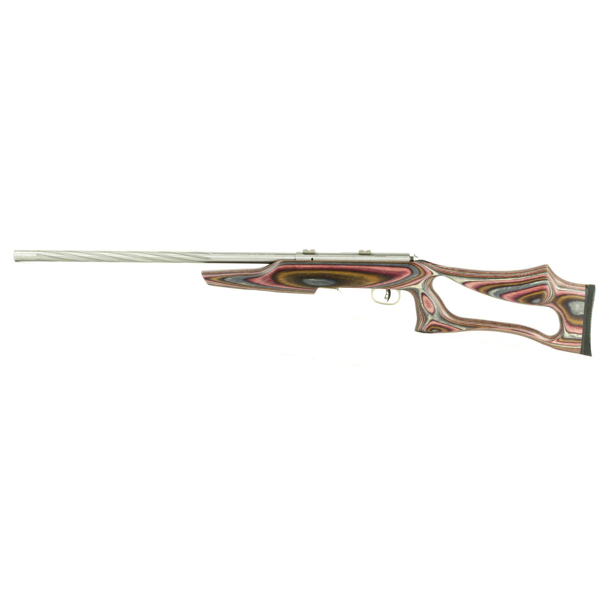 Savage Arms 96771 93R17 BSEV Full Size 17 HMR 5+1 21” Satin Spiral Fluted Barrel, Satin Drilled & Tapped Stainless Steel Receiver, Royal Jacaranda Thumbhole Laminate Stock, Right Hand