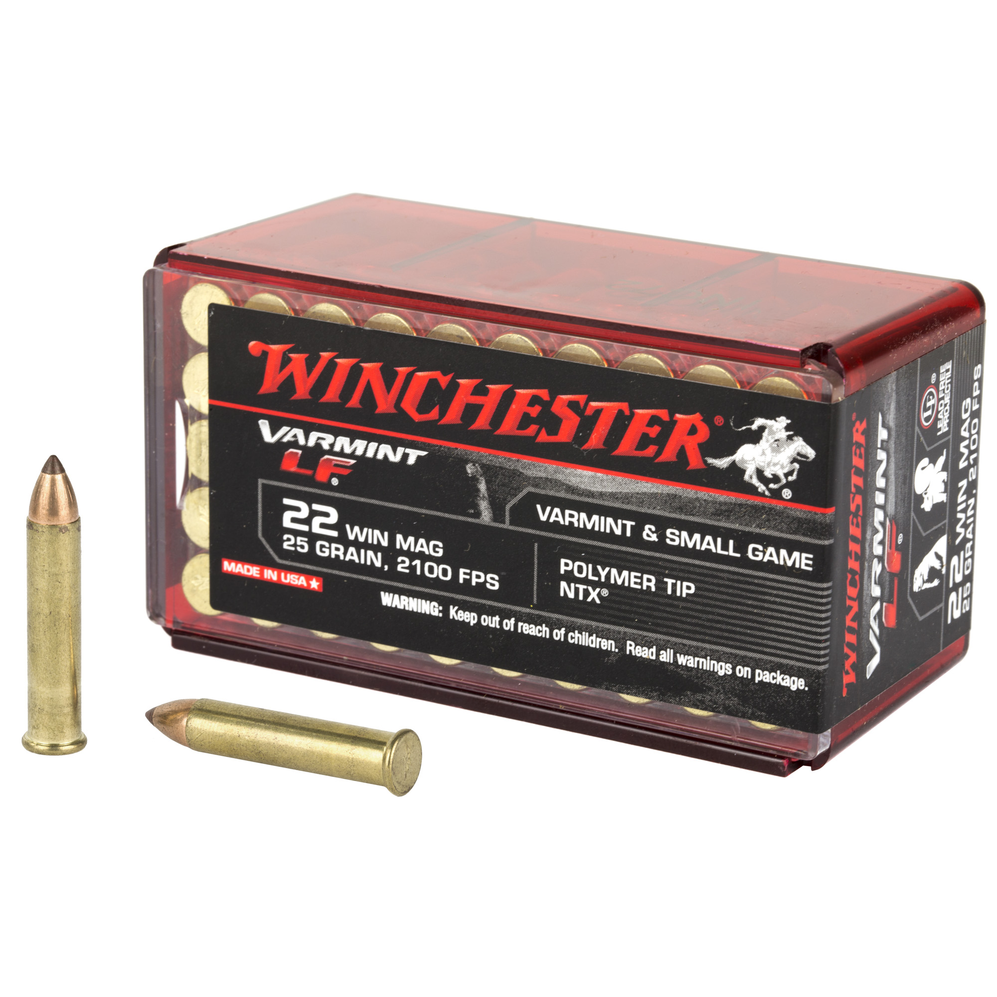 Winchester Ammo X22MHLF Varmint LF 22WMR 25gr Polymer Tip NTX 50 Per Box/40 Case