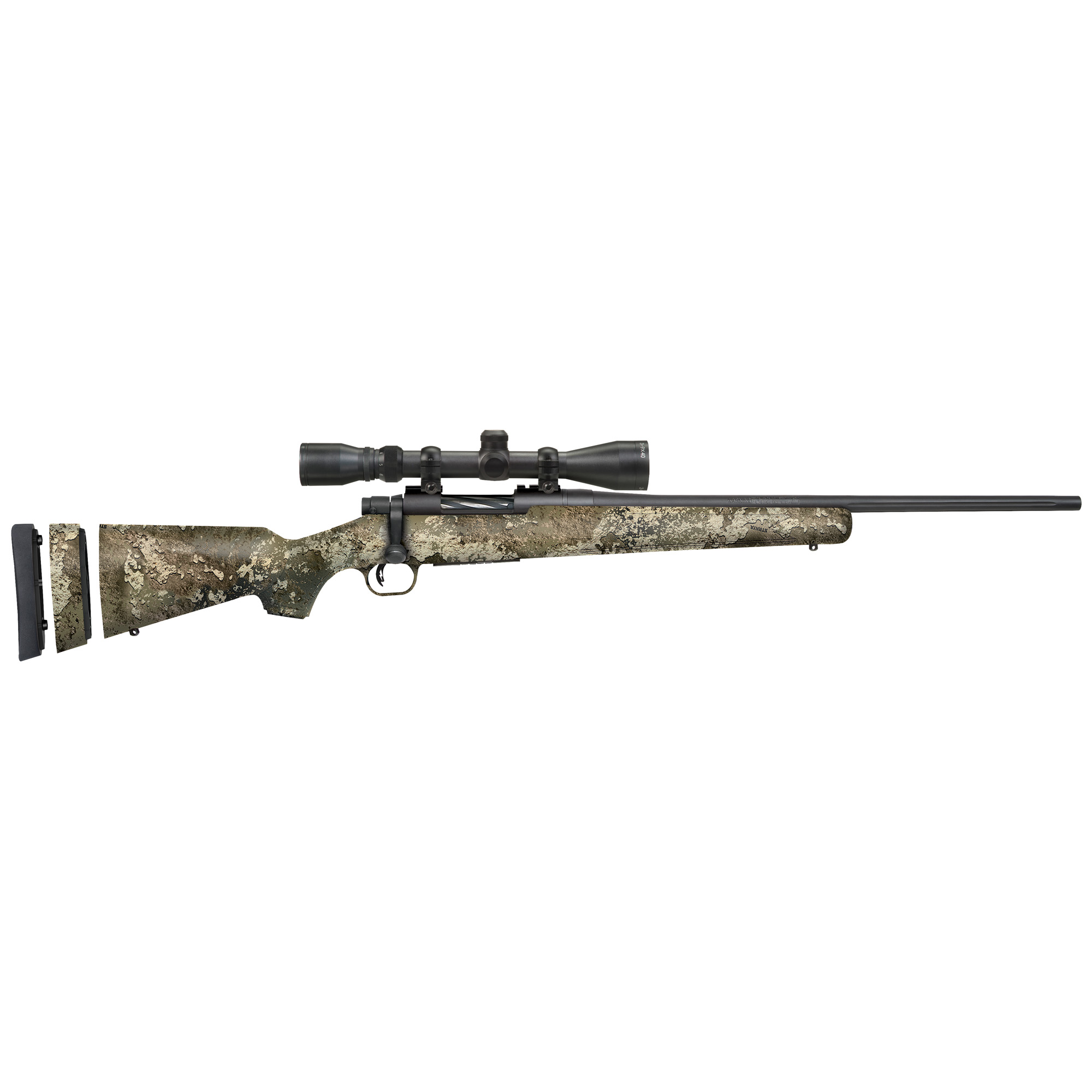 Mossberg 28067 Patriot Super Bantam 308 Win Caliber with 5+1 Capacity, 20” Fluted Barrel, Blued Metal Finish & TrueTimber Strata Synthetic Stock Right Hand (Youth) Includes 3-9x40mm Scope