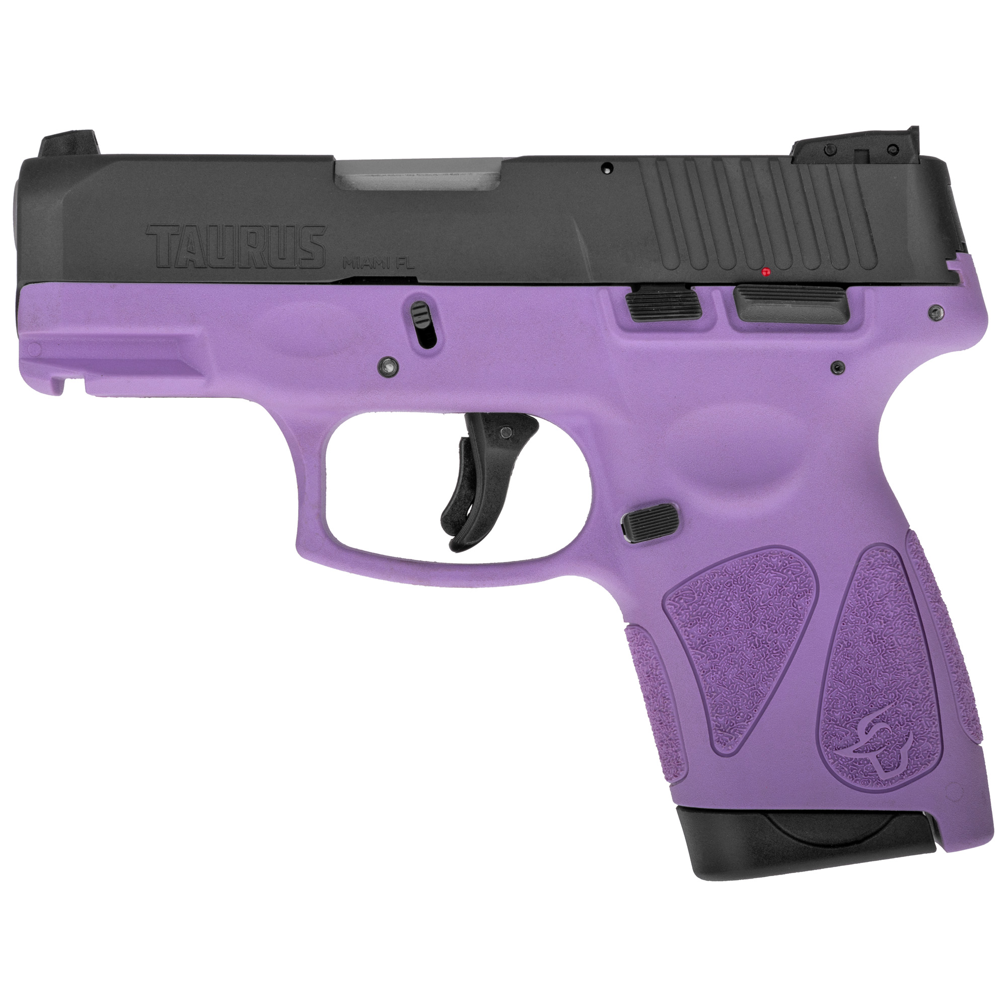 Taurus 1G2S931LP G2S Compact Frame 9mm Luger 7+1 3.26” Matte Stainless Steel Barrel, Matte Black Serrated Alloy Steel Slide, Light Purple Polymer Frame w/Picatinny Rail & Polymer Grip, Right Hand