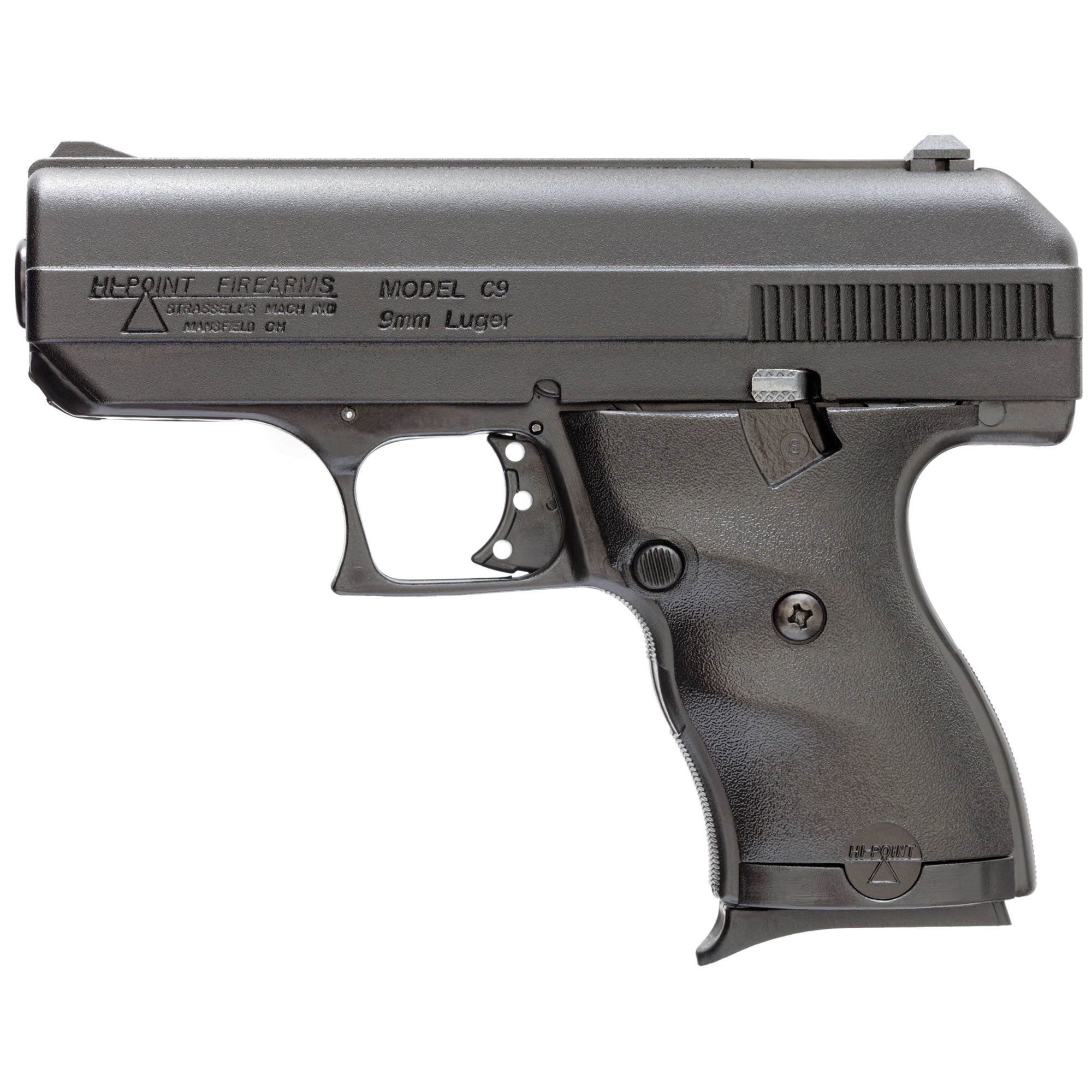 Hi-Point 00916 C9 9mm Luger 8+1, 3.50” Black Steel Barrel, Black Powder Coated Serrated Steel Slide, Black Polymer Frame & Grip