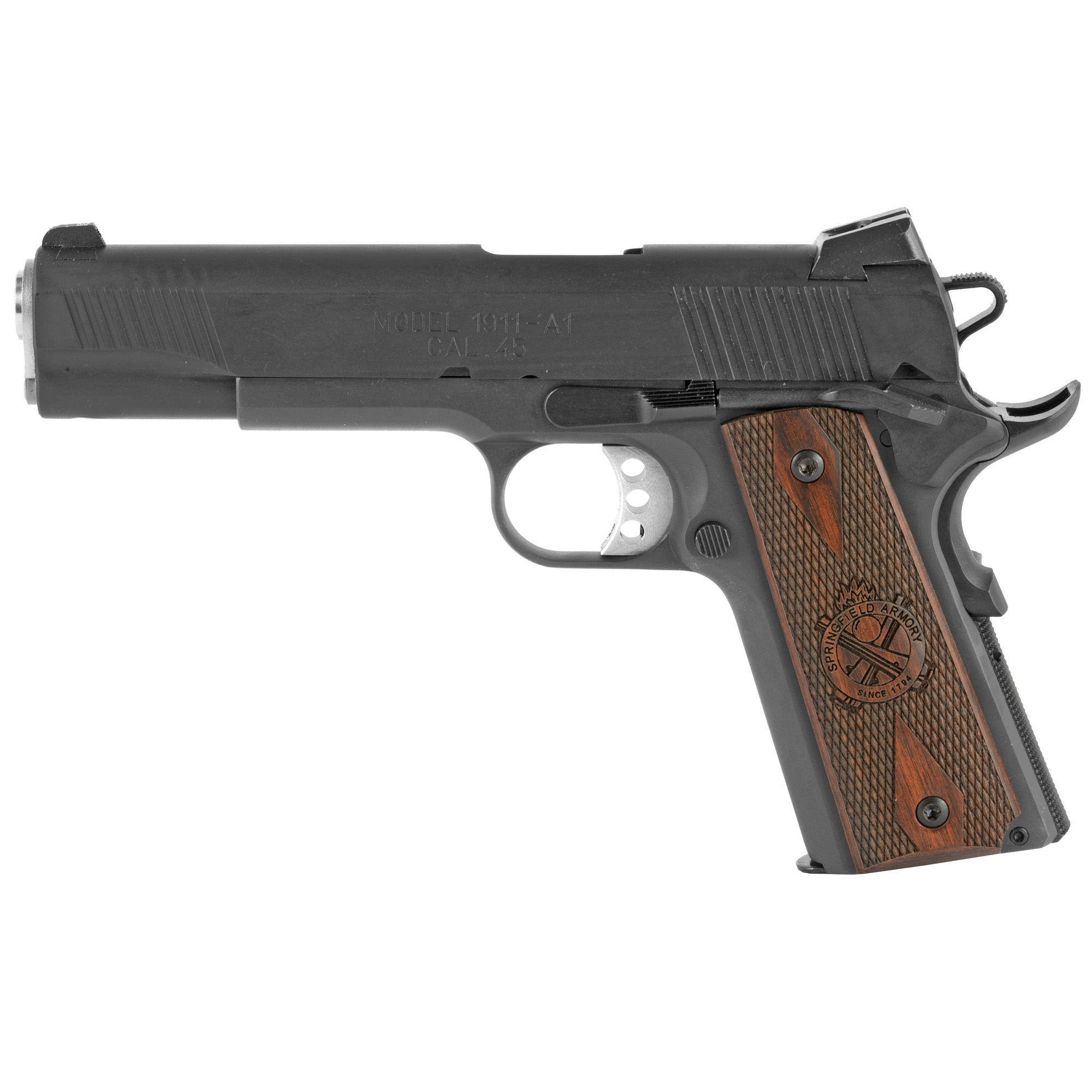 Springfield Armory PX9109LCA 1911 Loaded *CA Compliant 45 ACP 7+1, 5” Stainless Match Grade Barrel, Black Parkerized Serrated Carbon Steel Slide & Frame w/Beavertail, Crossed Cannon Cocobolo Grip