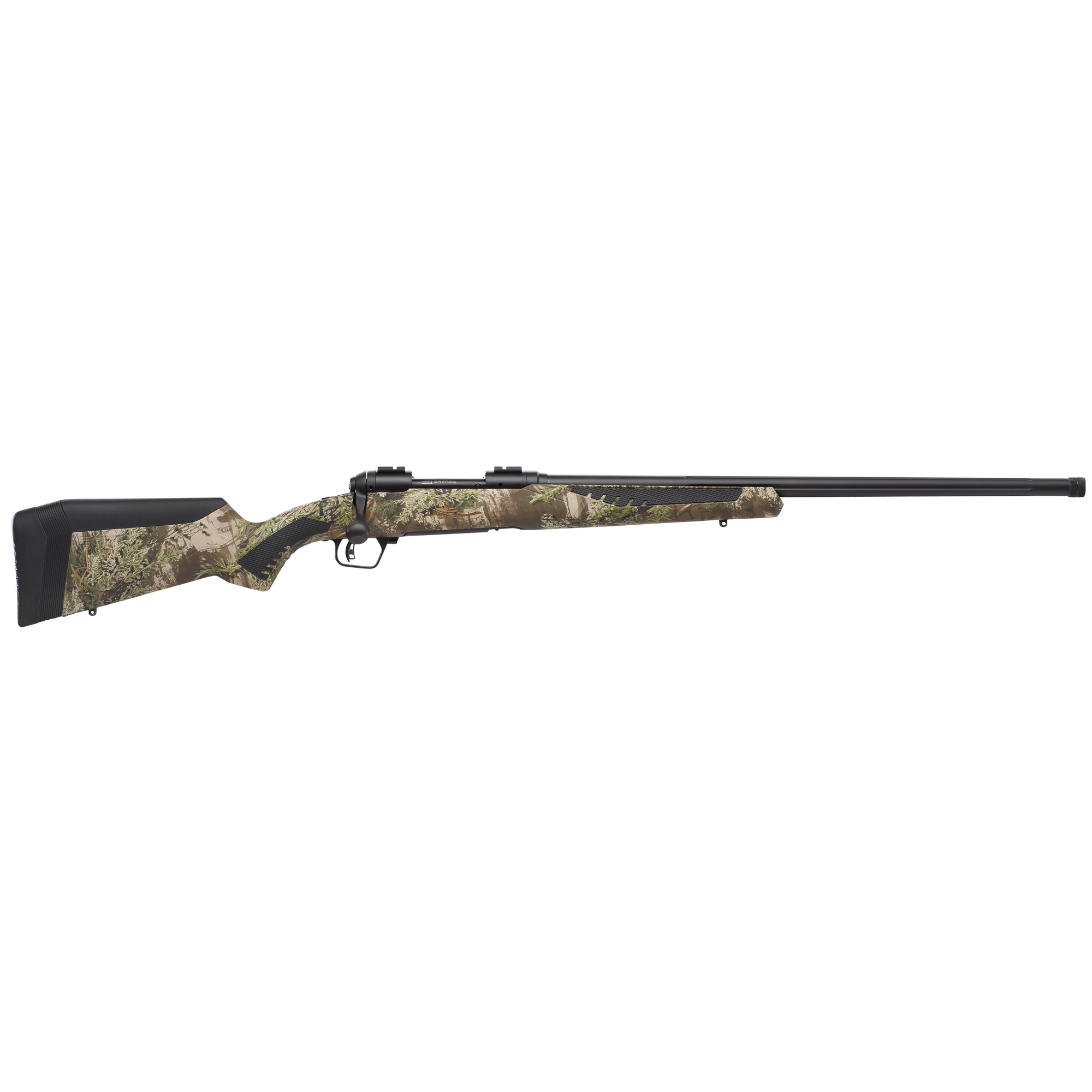 Savage Arms 57000 110 Predator Full Size 22-250 Rem 4+1 24” Matte Black Fluted, Threaded Barrel, Matte Black Carbon Steel Receiver, Fixed AccuStock w/AccuFit Mossy Oak Terra Synthetic Stock