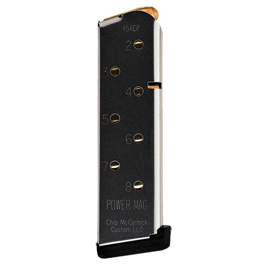CMC Products 14132 Power Mag 8rd 45 ACP Fits 1911 Officer Stainless Steel w/ Black Base Pad